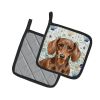 Chocolate and Tan Dachshund Coastal Sea Glass Pair of Pot Holders Pair 7.5x7.5 Quilted Insulated Hot Pads Decorative Kitchen Gift Made in USA
