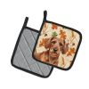 Wirehaired Red Dachshund Heirloom Fall Pair of Pot Holders Pair 7.5x7.5 Quilted Insulated Hot Pads Decorative Kitchen Gift Made in USA