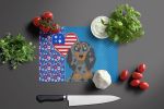 Longhair Blue and Tan Dapple Dachshund USA American Glass Cutting Board Decorative Tempered Glass Kitchen Cutting and Serving Board Large Size Choppin
