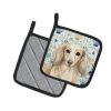 Longhaired Cream Dachshund Coastal Sea Glass Pair of Pot Holders Pair 7.5x7.5 Quilted Insulated Hot Pads Decorative Kitchen Gift Made in USA
