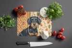 Wirehaired Black and Tan Dachshund Heirloom Fall Glass Cutting Board Decorative Tempered Glass Kitchen Cutting and Serving Board Large Size Chopping B