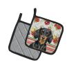 Longhaired Black and Tan Dachshund Vegetables Pair of Pot Holders Pair 7.5x7.5 Quilted Insulated Hot Pads Decorative Kitchen Gift Made in USA