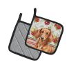 Red Brown Dachshund Vegetables Pair of Pot Holders Pair 7.5x7.5 Quilted Insulated Hot Pads Decorative Kitchen Gift Made in USA
