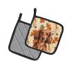 Longhaired Red Dachshund Heirloom Fall Pair of Pot Holders Pair 7.5x7.5 Quilted Insulated Hot Pads Decorative Kitchen Gift Made in USA