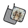 Longhaired Dapple Dachshund Coastal Sea Glass Pair of Pot Holders Pair 7.5x7.5 Quilted Insulated Hot Pads Decorative Kitchen Gift Made in USA