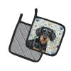 Wirehaired Black and Tan Dachshund Coastal Sea Glass Pair of Pot Holders Pair 7.5x7.5 Quilted Insulated Hot Pads Decorative Kitchen Gift Made in USA