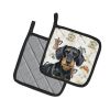 Wirehaired Black and Tan Dachshund Coffee Bar Pair of Pot Holders Pair 7.5x7.5 Quilted Insulated Hot Pads Decorative Kitchen Gift Made in USA