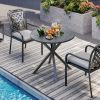 33.5 Inch Round Patio Bistro Table with Wood-Like Top and X-Shaped Legs