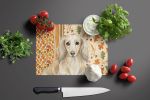 Longhaired Cream Dachshund Heirloom Fall Glass Cutting Board Decorative Tempered Glass Kitchen Cutting and Serving Board Large Size Chopping Board
