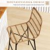 Rattan Counter Bar Stools Set of 2, 26" Counter Height Barstools with Back, Bar Chairs for Kitchen Island, Brown