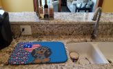 Longhair Blue and Tan Dapple Dachshund USA American Dish Drying Mat Absorbent Dish Drying Mat Pad for Kitchen Counter Dish Drainer Mat for Countertop