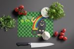 Longhair Black and Cream Dachshund St. Patrick's Day Glass Cutting Board Decorative Tempered Glass Kitchen Cutting and Serving Board Large Size Choppi