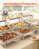 VEVOR Rectangle Chafing Dish, 9 Qt 6 Pack Stainless Steel Chafing Dish, Food Warmer Chafer Complete Set with Hollow Handle, 3 Food Tongs, Lid, Fuel Ho