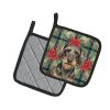 Wirehaired Wild Boar Dachshund Christmas PoinsettIas Pair of Pot Holders Pair 7.5x7.5 Quilted Insulated Hot Pads Decorative Kitchen Gift Made in USA