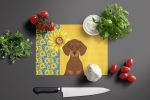 Summer Sunflowers Chocolate and Tan Dachshund Glass Cutting Board Decorative Tempered Glass Kitchen Cutting and Serving Board Large Size Chopping Boar
