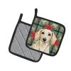 Cream Dachshund Christmas PoinsettIas Pair of Pot Holders Pair 7.5x7.5 Quilted Insulated Hot Pads Decorative Kitchen Gift Made in USA