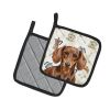 Chocolate and Tan Dachshund Coffee Bar Pair of Pot Holders Pair 7.5x7.5 Quilted Insulated Hot Pads Decorative Kitchen Gift Made in USA