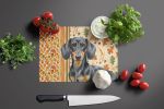 Black and Tan Dachshund Heirloom Fall Glass Cutting Board Decorative Tempered Glass Kitchen Cutting and Serving Board Large Size Chopping Board