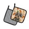 Wirehaired Wild Boar Dachshund Heirloom Fall Pair of Pot Holders Pair 7.5x7.5 Quilted Insulated Hot Pads Decorative Kitchen Gift Made in USA