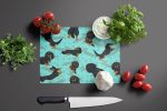Longhaired Black Tan Dachshund Glass Cutting Board Decorative Tempered Glass Kitchen Cutting and Serving Board Large Size Chopping Board