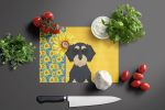 Summer Sunflowers Wirehair Black and Cream Dachshund Glass Cutting Board Decorative Tempered Glass Kitchen Cutting and Serving Board Large Size Choppi