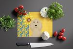 Summer Sunflowers Longhair Cream Dachshund Glass Cutting Board Decorative Tempered Glass Kitchen Cutting and Serving Board Large Size Chopping Board