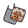 Wirehaired Red Dachshund Vegetables Pair of Pot Holders Pair 7.5x7.5 Quilted Insulated Hot Pads Decorative Kitchen Gift Made in USA