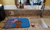 Chocolate and Tan Dachshund USA American Dish Drying Mat Absorbent Dish Drying Mat Pad for Kitchen Counter Dish Drainer Mat for Countertop, 14 x 21"