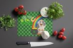 Longhair Cream Dapple Dachshund St. Patrick's Day Glass Cutting Board Decorative Tempered Glass Kitchen Cutting and Serving Board Large Size Chopping
