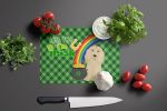 Longhair Cream Dachshund St. Patrick's Day Glass Cutting Board Decorative Tempered Glass Kitchen Cutting and Serving Board Large Size Chopping Board