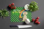 Cream Dachshund St. Patrick's Day Glass Cutting Board Decorative Tempered Glass Kitchen Cutting and Serving Board Large Size Chopping Board