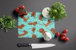 Longhaired Red Dachshund Glass Cutting Board Decorative Tempered Glass Kitchen Cutting and Serving Board Large Size Chopping Board