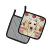 Cream Dachshund Vegetables Pair of Pot Holders Pair 7.5x7.5 Quilted Insulated Hot Pads Decorative Kitchen Gift Made in USA