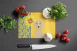Summer Sunflowers Cream Dachshund Glass Cutting Board Decorative Tempered Glass Kitchen Cutting and Serving Board Large Size Chopping Board