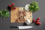 Chocolate and Tan Dachshund Heirloom Fall Glass Cutting Board Decorative Tempered Glass Kitchen Cutting and Serving Board Large Size Chopping Board