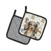 Longhaired Dapple Dachshund Coffee Bar Pair of Pot Holders Pair 7.5x7.5 Quilted Insulated Hot Pads Decorative Kitchen Gift Made in USA