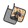 Wirehaired Black and Tan Dachshund Heirloom Fall Pair of Pot Holders Pair 7.5x7.5 Quilted Insulated Hot Pads Decorative Kitchen Gift Made in USA
