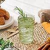 Vintage Ribbed Green Drinking Glasses Set of 6-13 oz Embossed Glass Cups for Water, Iced Tea, Cocktails - Colored Glassware for Kitchen, Vintage Tumbl