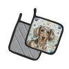 Dapple Dachshund Coastal Sea Glass Pair of Pot Holders Pair 7.5x7.5 Quilted Insulated Hot Pads Decorative Kitchen Gift Made in USA