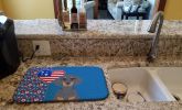 Blue and Tan Dachshund USA American Dish Drying Mat Absorbent Dish Drying Mat Pad for Kitchen Counter Dish Drainer Mat for Countertop, 14 x 21"