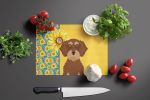 Summer Sunflowers Wirehair Red and Tan Dachshund Glass Cutting Board Decorative Tempered Glass Kitchen Cutting and Serving Board Large Size Chopping B