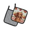 Longhaired Red Dachshund Vegetables Pair of Pot Holders Pair 7.5x7.5 Quilted Insulated Hot Pads Decorative Kitchen Gift Made in USA