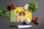 Summer Sunflowers Red Piebald Dachshund Glass Cutting Board Decorative Tempered Glass Kitchen Cutting and Serving Board Large Size Chopping Board