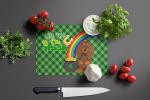 Longhair Chocolate and Tan Dachshund St. Patrick's Day Glass Cutting Board Decorative Tempered Glass Kitchen Cutting and Serving Board Large Size Chop