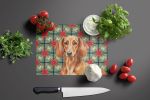 Red Brown Dachshund Christmas PoinsettIas Glass Cutting Board Decorative Tempered Glass Kitchen Cutting and Serving Board Large Size Chopping Board