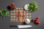Longhaired Red Dachshund Christmas PoinsettIas Glass Cutting Board Decorative Tempered Glass Kitchen Cutting and Serving Board Large Size Chopping Boa