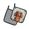 Longhaired Red Dachshund Coastal Sea Glass Pair of Pot Holders Pair 7.5x7.5 Quilted Insulated Hot Pads Decorative Kitchen Gift Made in USA