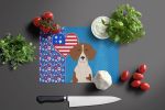 Red Piebald Dachshund USA American Glass Cutting Board Decorative Tempered Glass Kitchen Cutting and Serving Board Large Size Chopping Board
