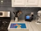 Cream Dachshund USA American Glass Cutting Board Decorative Tempered Glass Kitchen Cutting and Serving Board Large Size Chopping Board
