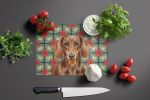 Chocolate and Tan Dachshund Christmas PoinsettIas Glass Cutting Board Decorative Tempered Glass Kitchen Cutting and Serving Board Large Size Chopping